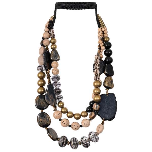 Chico's Multi Strand Statement Necklace Brown Black Beaded Boho