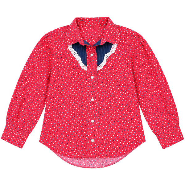 Vintage Kid Kountry Western Shirt Size 6X Red Floral Denim