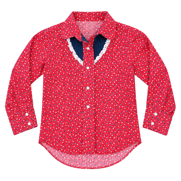 Vintage Kid Kountry Western Shirt Size 5 Red Floral Print
