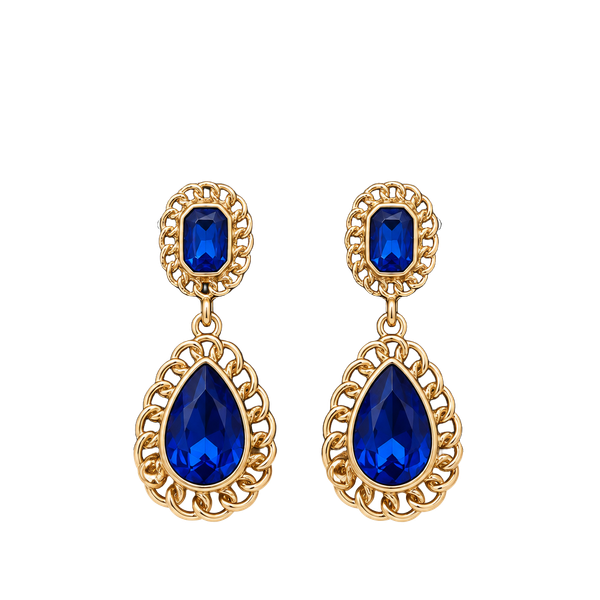 Saks Fifth Avenue Sapphire Blue Gold Dangle Earrings