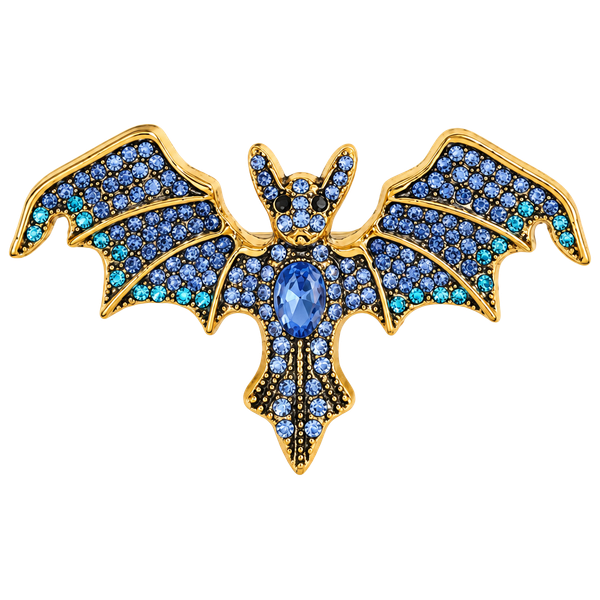 Vintage Crystal Rhinestone Bat Brooch Pin Gold Tone Gothic Halloween