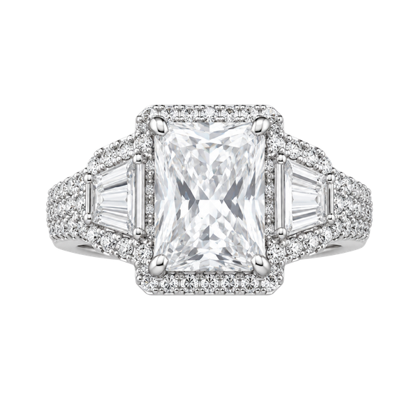 Silver Cushion-Cut Halo Engagement Ring in White Size 7