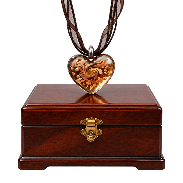 Handblown Glass Heart  in Black with Copper Swirl on ribbon with extension. EUC