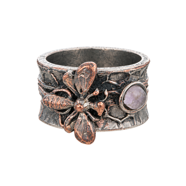 Boho Magic Silver And Brass Honeybee with moonstone Ring Size 7