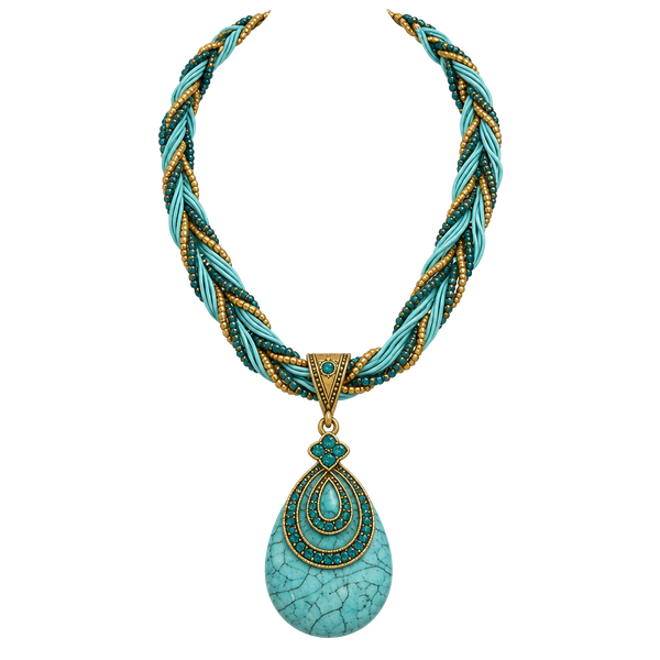 Elegant Turquoise Teardrop Pendant Necklace 16-18”