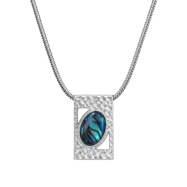 Silver Blue Abalone Inlay Pendant Necklace