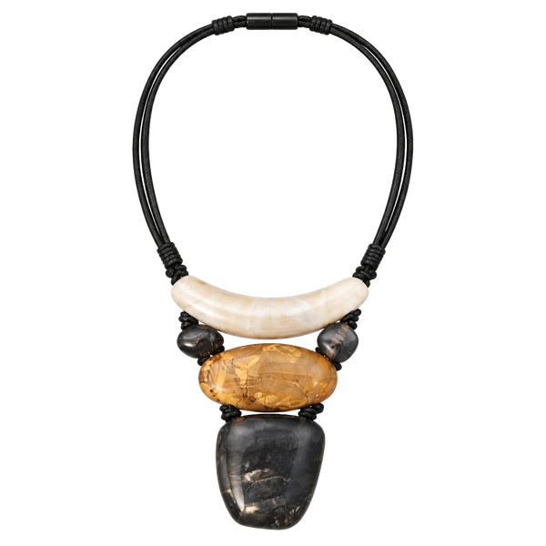 Statement Multistone Resin Pendant Necklace in Cream, Amber & Black