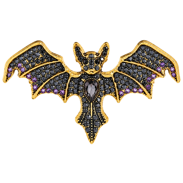 Vintage Bat Rhinestone Brooch Pin Gold Tone Costume Jewelry