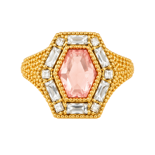 Shimmer By Cindy Art Deco Ring Pink Stone Gold Size 9