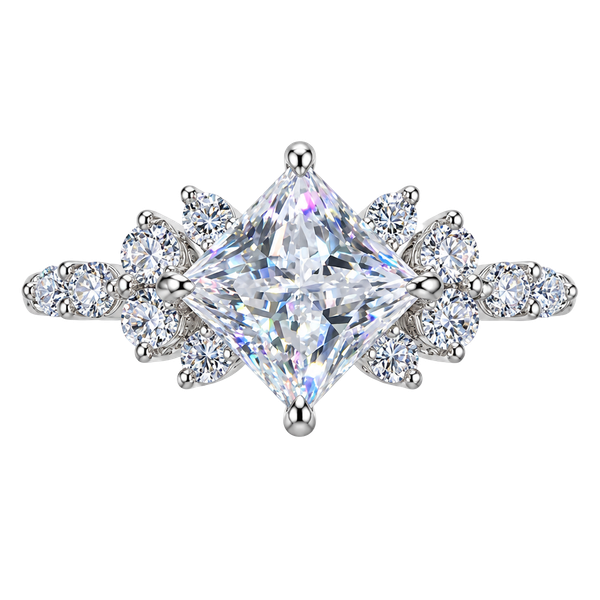 White Gold Plated Diamond-Cut Princess CZ Engagement Ring Size 9