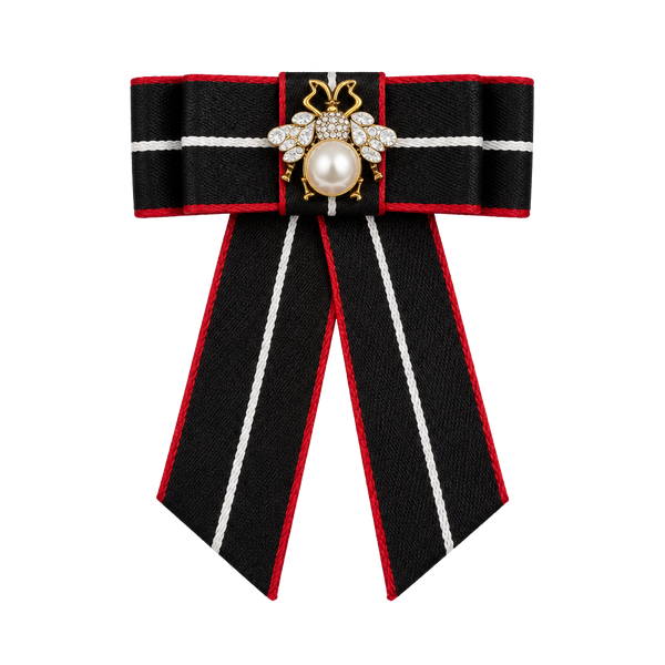 Vpang Crystal Bee Bow Brooch Pre-Tied Neck Tie Brooch Pin Striped Bow Tie 