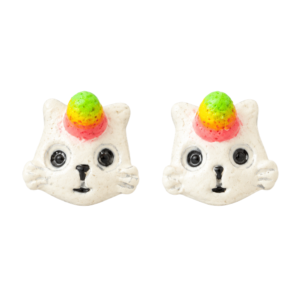 Cute White Cat Unicorn Stud Earrings with Full Body Posts