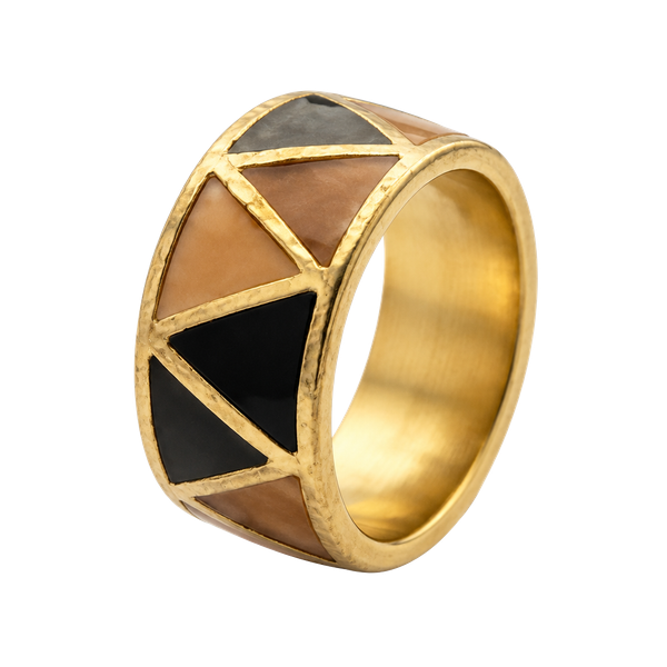 Arcana Jewelry Terra Geometrica Band — Size 7 Hand-Enameled Brass Mosaic Ring