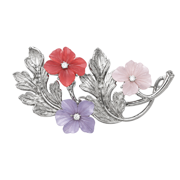 Vintage Lia Sophia Floral Leaf Trio Brooch on Antiqued Silver Tone Brooch