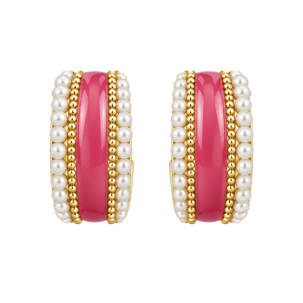Coral & Gold Ton Crystal Hoop Drop Post Earrings NWT