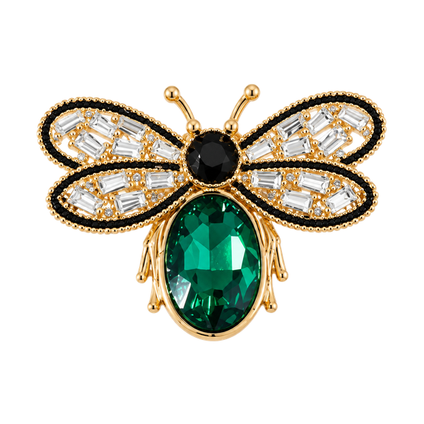 Vintage Gold Bee Brooch with Emerald Green Crystal Accent