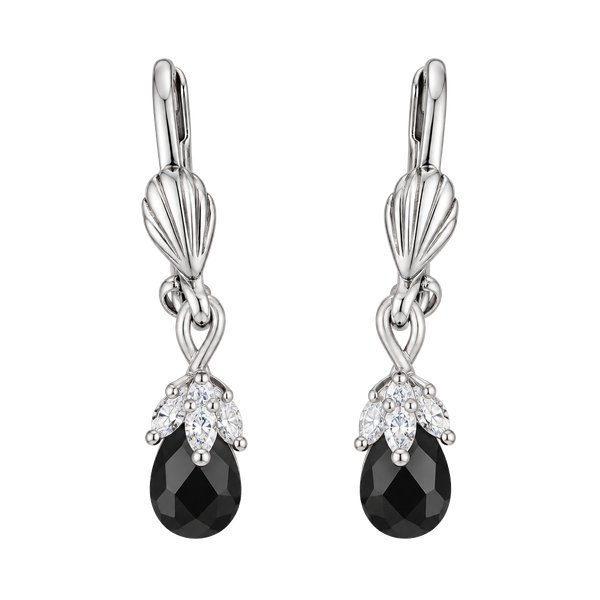 Vintage Silver Tone Black Beaded Drop Leverback Earrings
