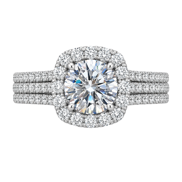 2 CT Round Cut Halo Moissanite Diamond Triple Band Engagement Ring 