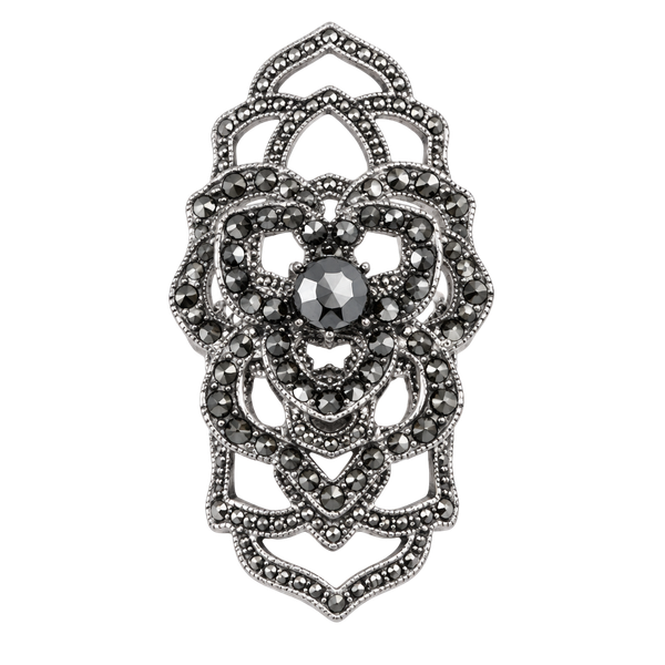 Unique Vintage Marcasite Stamped Sterling Silver Crystal Flower Ring EUC