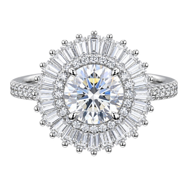 Moissanite Diamond 3 CT Center Stone Double Halo White Gold Size 9