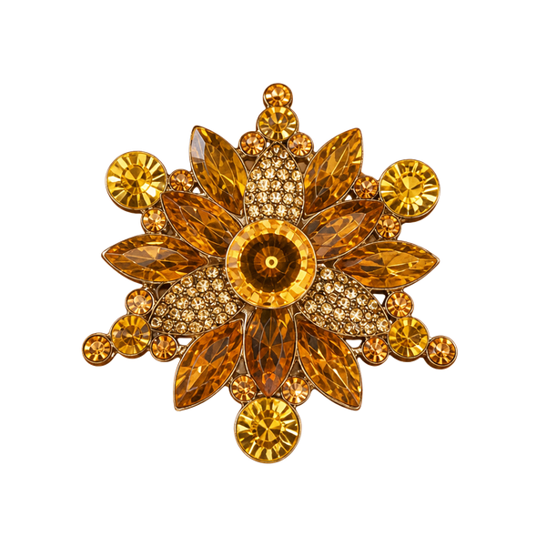 Vintage Golden Amber Crystal Floral Brooch