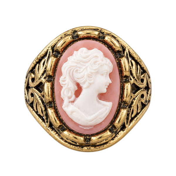 Vintage  Pink And White Cameo Filigree Ring
Size 7