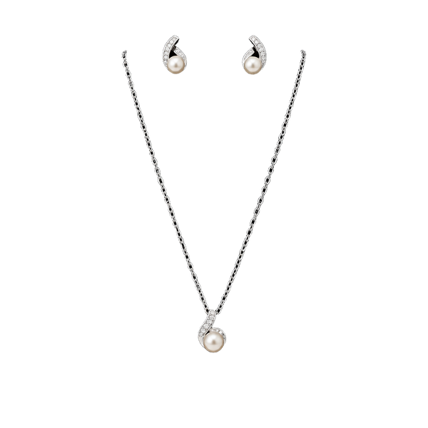 Chic Silver Necklace with Pearl and Rhinestone Accents