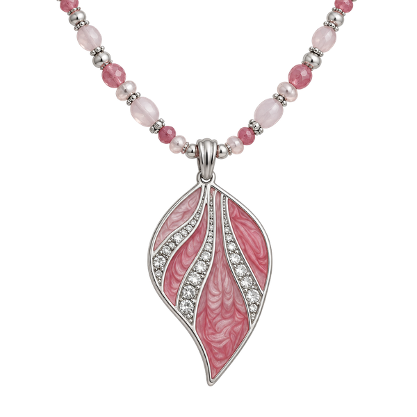 Kenneth Cole Pink Leaf Pendant Statement Necklace w/beads EUC