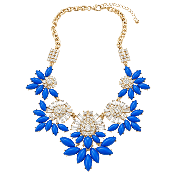 Runway Cobalt Blue Bib Statement Necklace WITH Rhinestones EUC