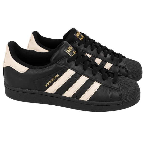 adidas Kids Superstar Sneakers - Black with White Stripes and Pink Heel