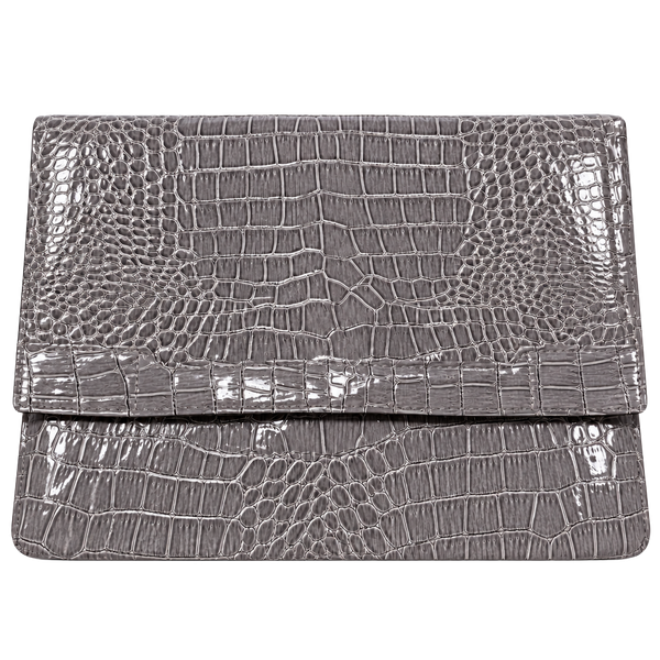 Vince Camuto Grey Crocodile Embossed Foldover Clutch Handbag