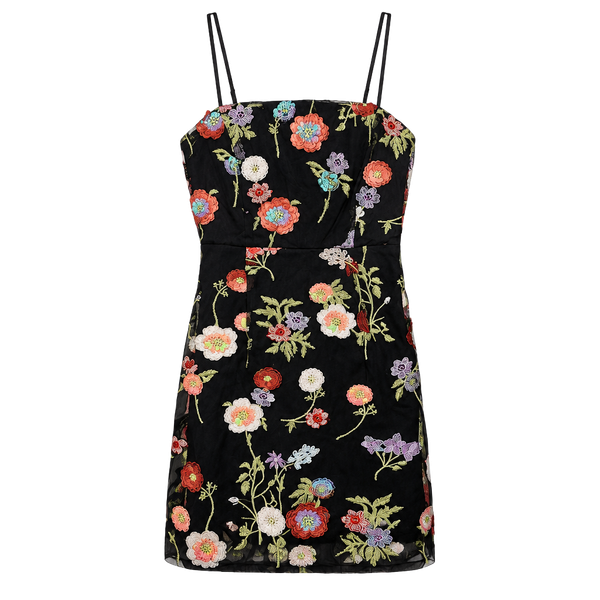Lulus Blooming Aesthetic Black Floral Embroidered Sequin Mini Dress Size S