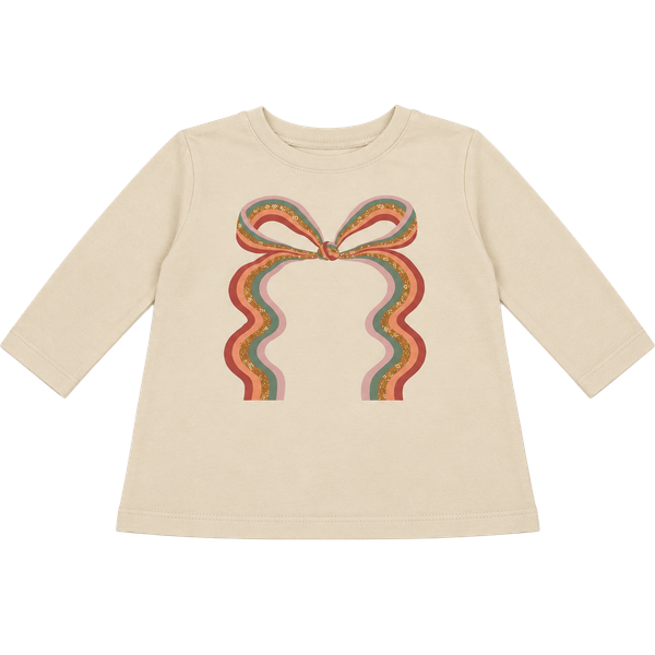 Cat & Jack Girls 4T Long Sleeve Shirt Rainbow Bow Glitter Graphic White