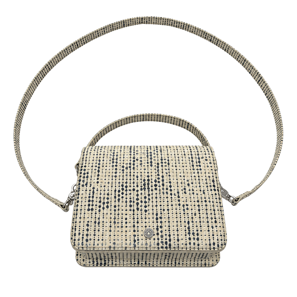 Preppy Dagne Dover Leather Crossbody Bag with Rare Seasonal Blue White Dotted Print Leather