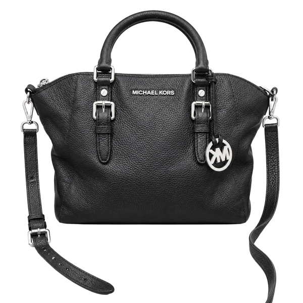 Michael Kors Black Pebbled Leather Satchel Crossbody Bag Silver Hardware