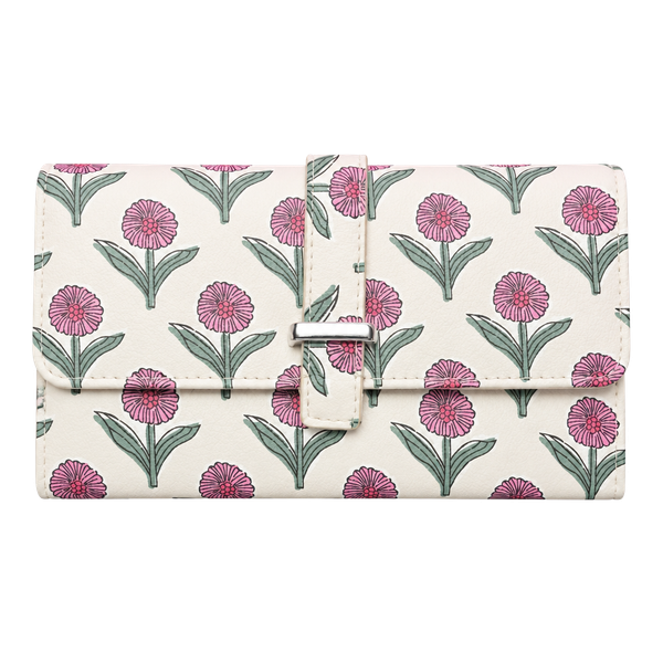 Unbranded Floral Wallet Pink Green Flower Print Snap Closure