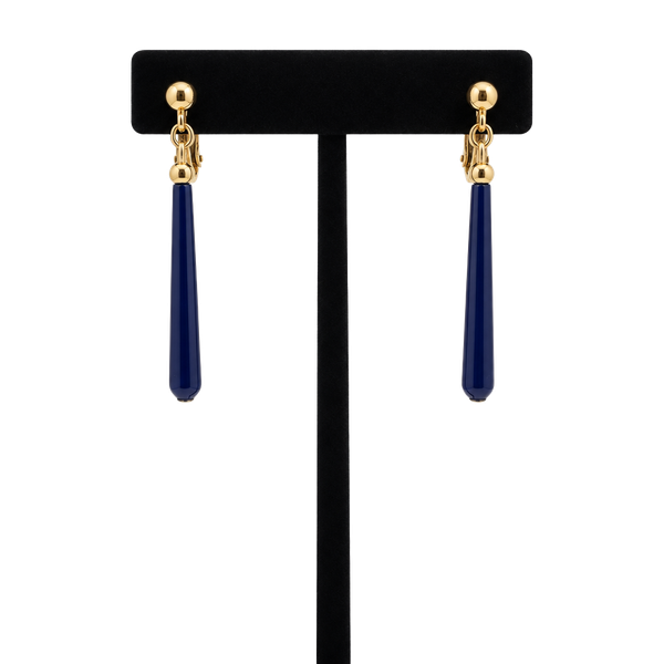 Vintage Napier Navy Blue Drop Clip On Earrings Gold Tone Signed