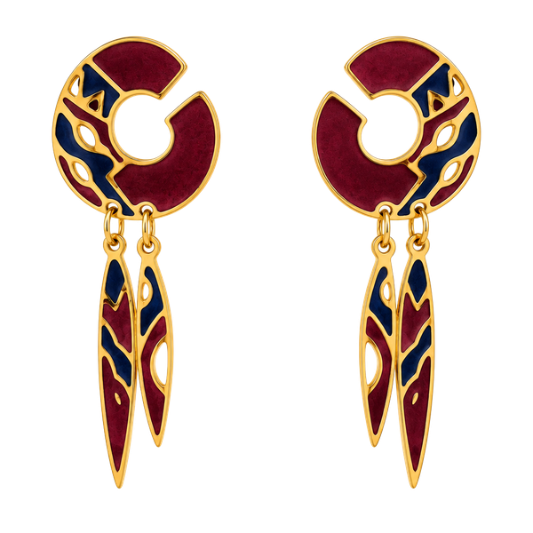 Vintage Edgar Berebi Gold Tone Enamel Half Moon Dangle Earrings
