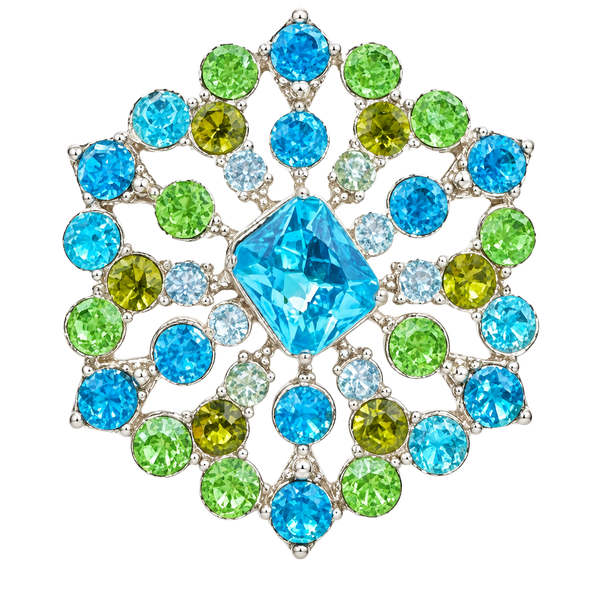 Liz Claiborne Gold Tone Blue Green Rhinestone Brooch