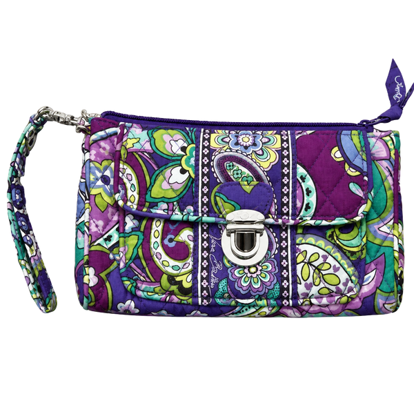 Vera Bradley Pushlock Wristlet Heather Paisley Quilted Purple Wallet