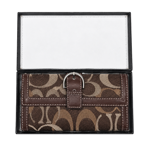 Coach Signature C Brown Canvas Leather Checkbook Wallet With Belt Buckle
