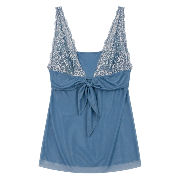 Victoria's Secret Blue Lace Trim Babydoll Lingerie Slip Nightgown Size L