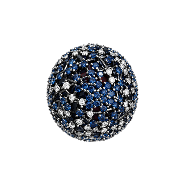 Unbranded Sapphire Diamond Dome Cocktail Ring Size 7.5 Blackened Metal