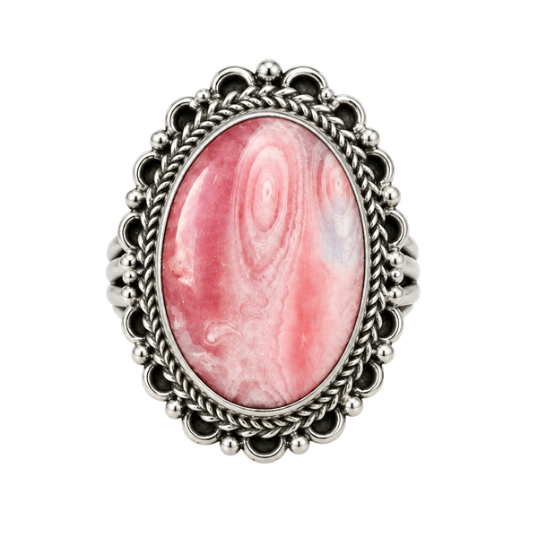 Sterling Silver Rhodochrosite Oval Cabochon Ring Size 8