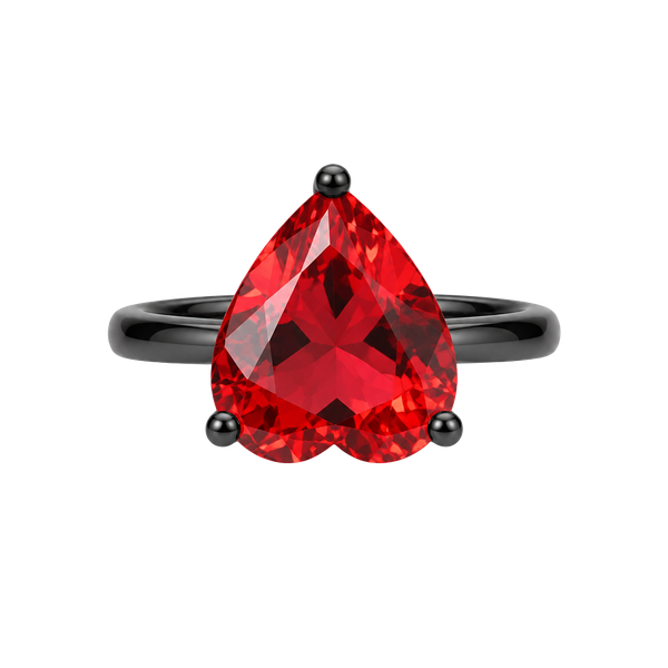 Heart Cut Red Crystal Black Ring Size 8