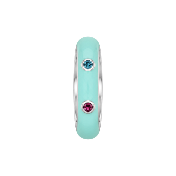 Turquoise Enamel Gemstone Ring Size 7.5 Blue Enamel Band