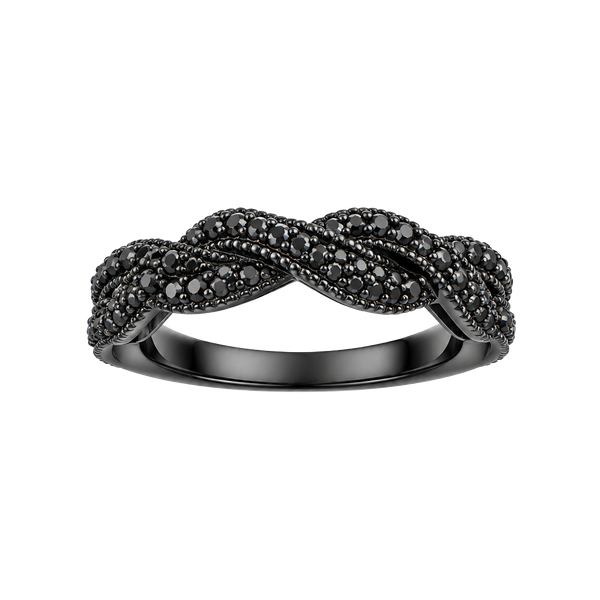 925 Sterling Silver Black CZ Bow Ring Size 7 Ribbon Band