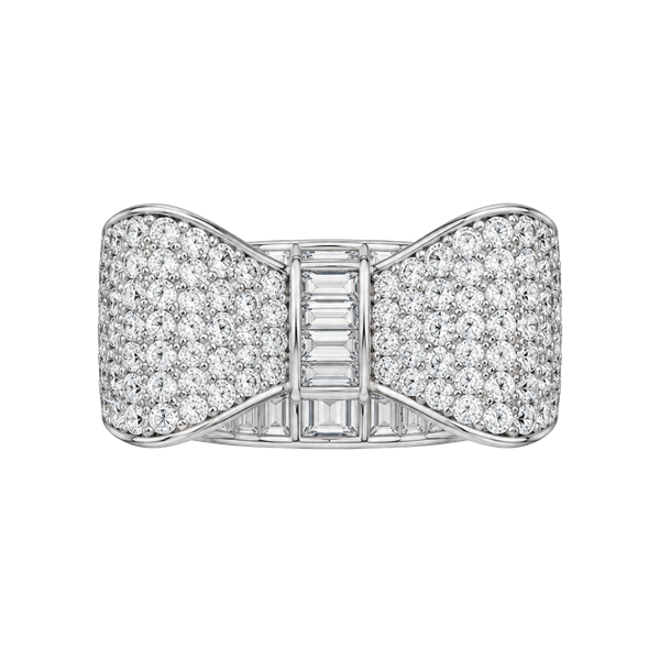 Diamond Bow Ring Size 7 White Gold Pave Cocktail Ring
