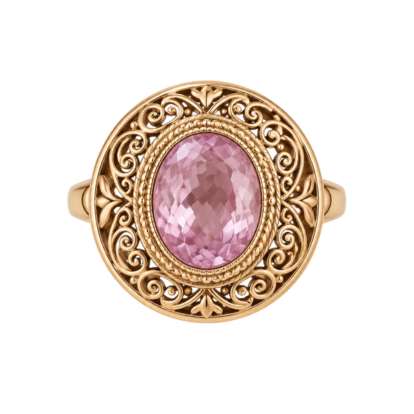 Vintage Filigree Amethyst Cocktail Ring Size 7 Pink Gemstone