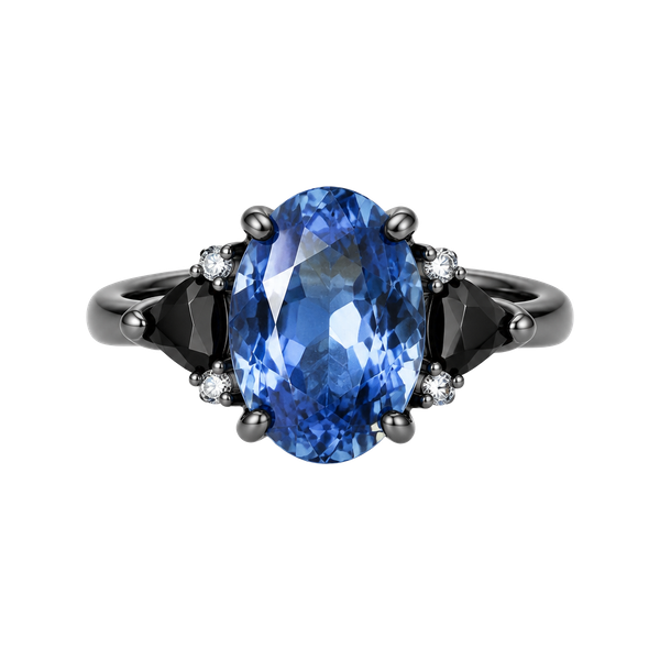 Unbranded Oval Blue Sapphire Three Stone Ring Size 7 Black Rhodium Gothic